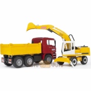 Машинка Bruder Самосвал MAN с колёсным экскаватором Liebherr (подходит модуль со звуком и светом H)