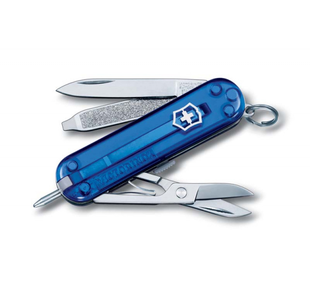 Нож-брелок Victorinox Classic Signature, 58 мм, 7 функций, полупрозрачный синий