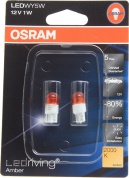 Лампа автомобильная OSRAM W5W (W2.1*9.5d) LED Premium Amber 2000K, 2шт, 12V, 2855YE-2бл