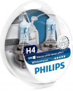 Лампа галогенная PHILIPS H4 White Vision 4500K 12V 60/55W + W5W 12V 5W, 2шт, 12342WHVSM