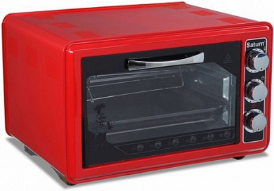 Минипечь Saturn St 1076 Red (Терморегулятор, Таймер, Вертел) 36Л, 1,2Квт, Красная
